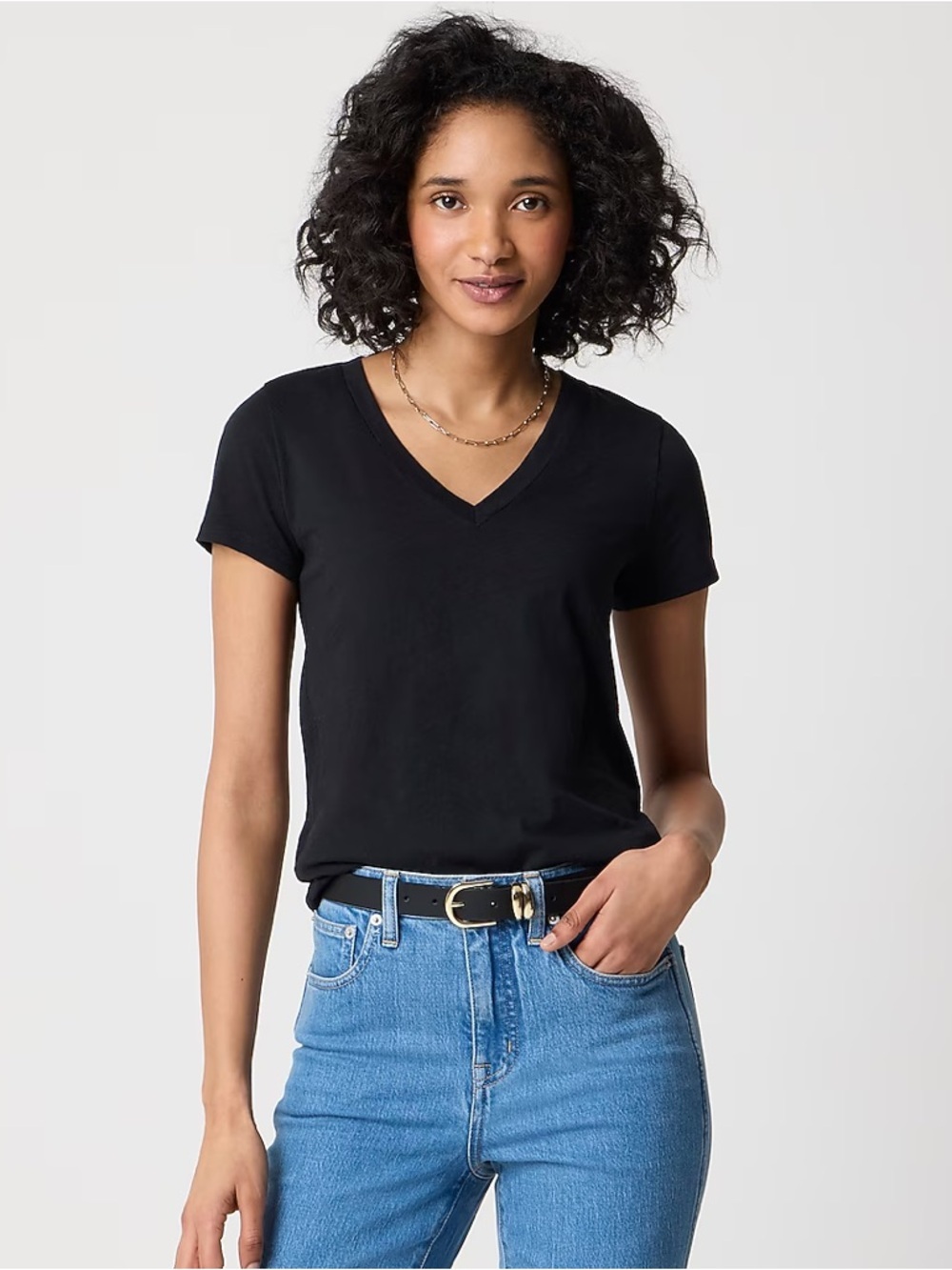 J.Crew Factory Short-Sleeve Vintage Slub Cotton V-Neck Tee in Black Size Small